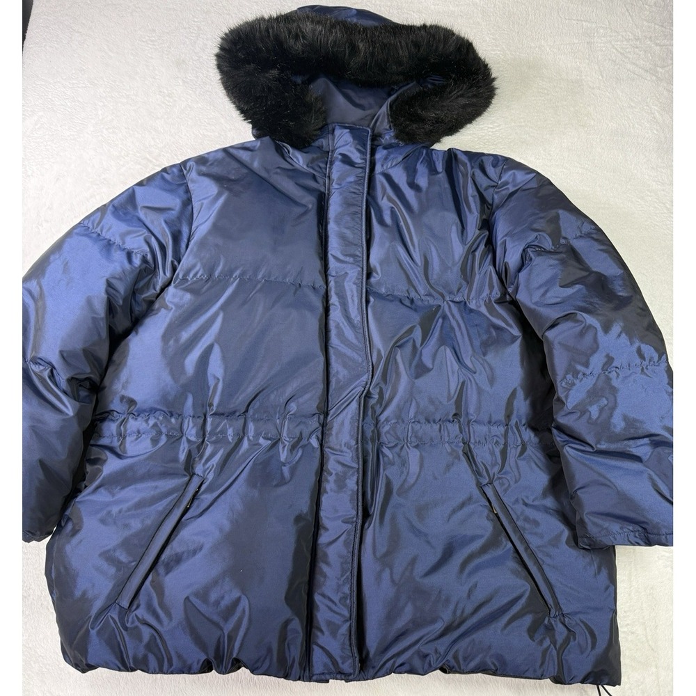 Polo Ralph Lauren Down Puffer Winter Parka Coat Jacket Fur Hood Blue Size 2XL